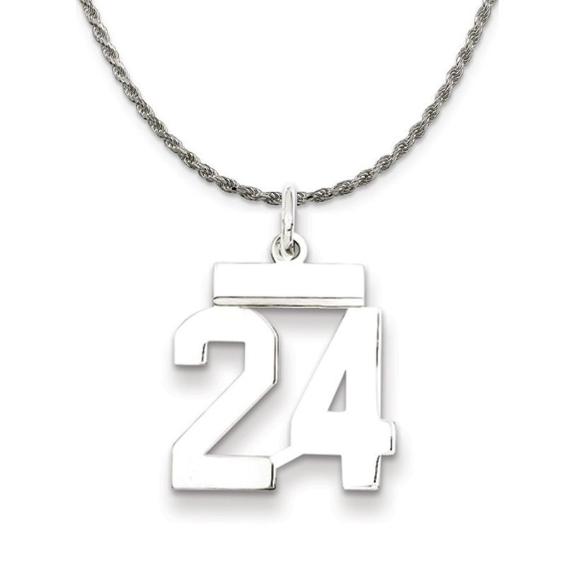Sterling Silver Athletic Lg Polished Number 24 Necklace - 18 Inch